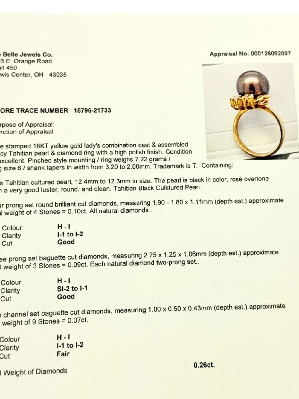 Estate 18K Marked Yellow Gold Black Tahitian Cultured Pearl Diamond Ring Sz 6